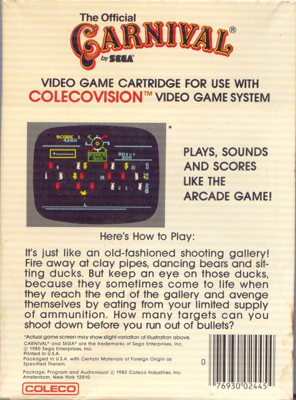 Carnival box art for Colecovision