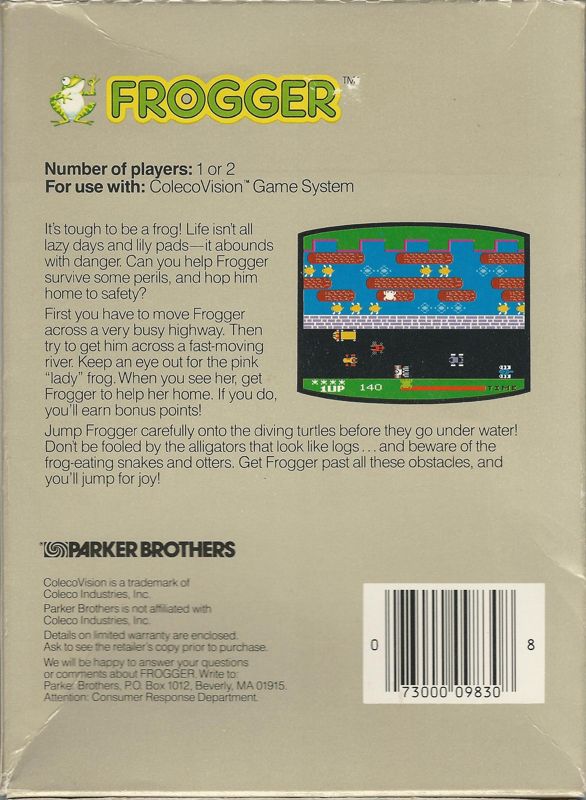 Frogger box art for Colecovision
