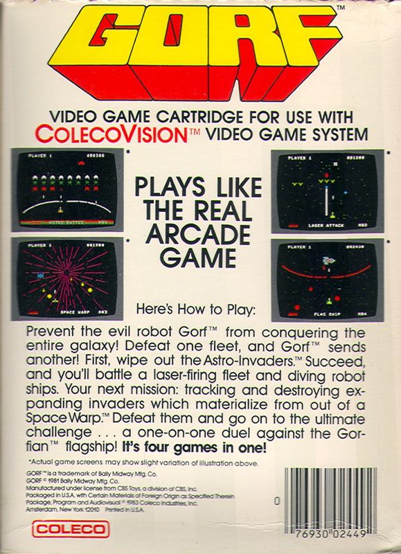 Gorf box art for Colecovision