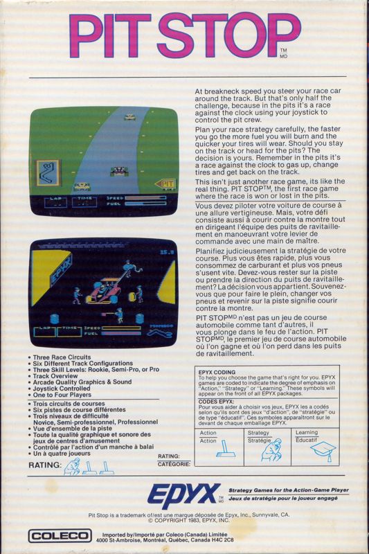 Pitstop box art for Colecovision