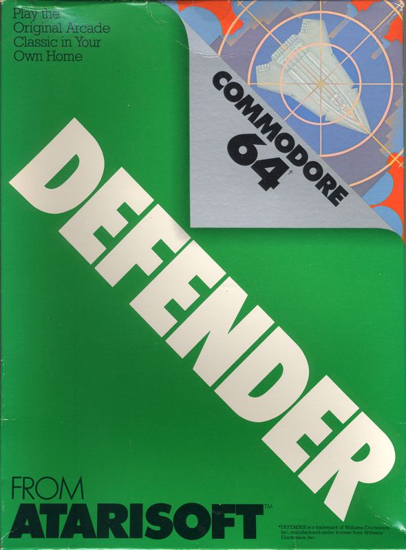 Defender box art for Commodore 64