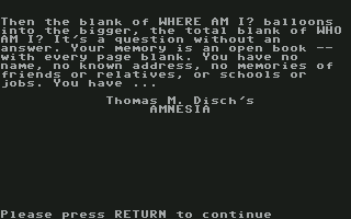 Amnesia screenshot 2 for Commodore 64