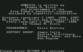 Amnesia screenshot 3 for Commodore 64