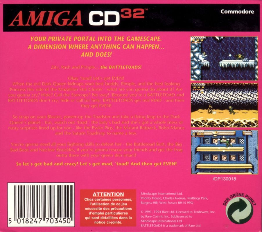 Battletoads box art for Amiga CD32