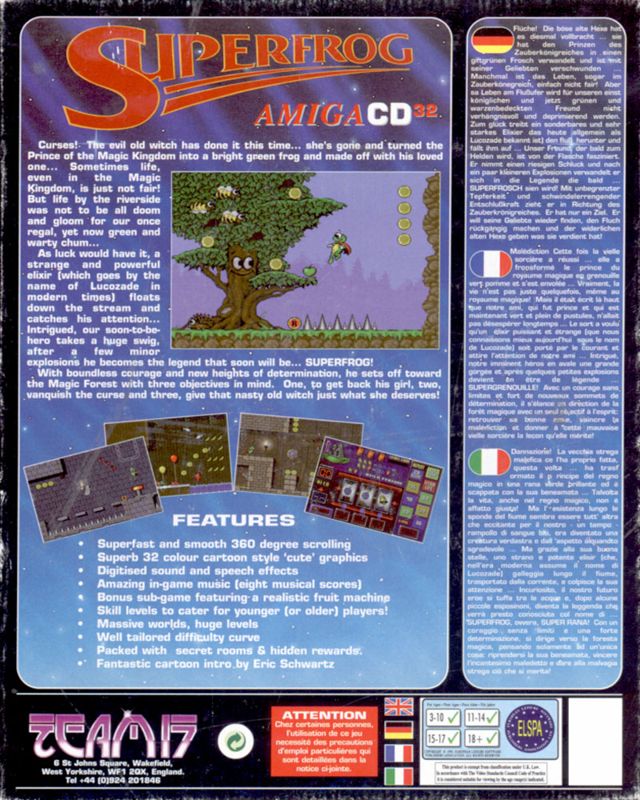 Superfrog box art for Amiga CD32