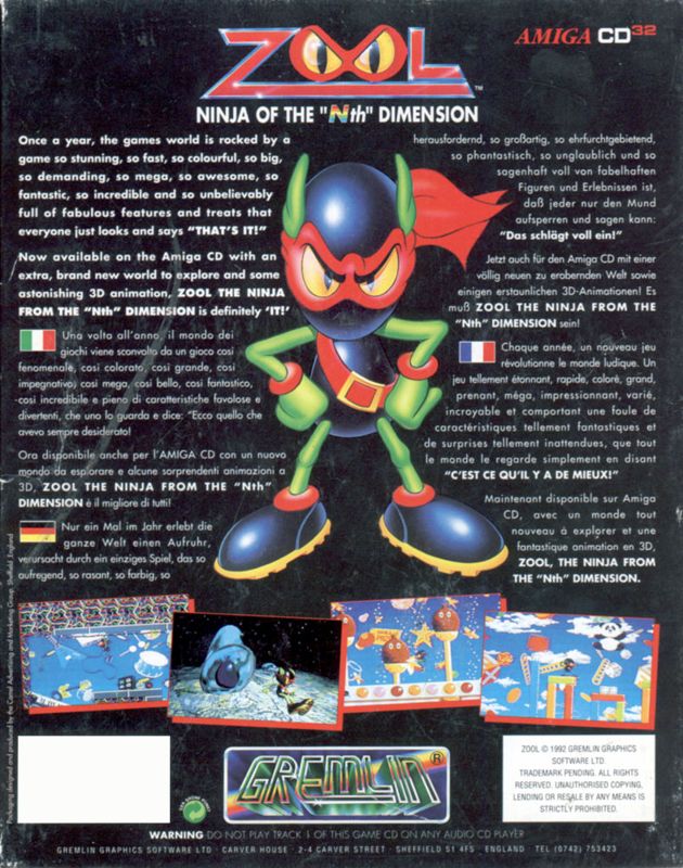 Zool box art for Amiga CD32