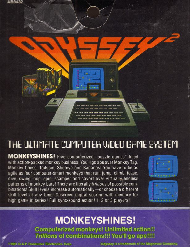 Monkeyshines! box art for Odyssey 2
