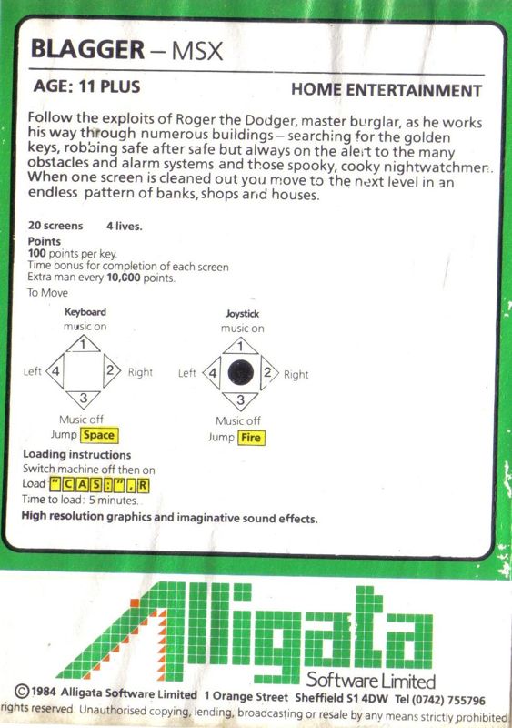 Blagger box art for MSX