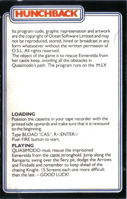 Hunchback box art for MSX