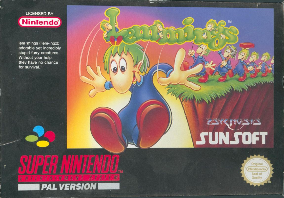 Lemmings box art for Super Nintendo